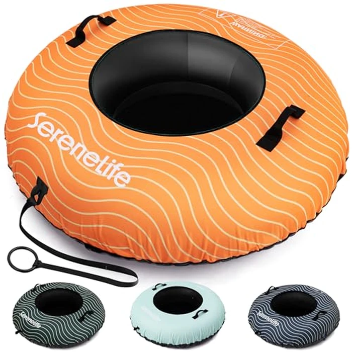 SereneLife Snow Tube for Sledding, 44"/48” Inflatable Snow Tubes Heavy Duty Durable Anti Wear Material for Outdoor Fun, PVC Bottom for Smoother Faster Sledding, Includes Tow Strap for Kids & Adults by SereneLife - Used - Acceptable condition - CA$29.94