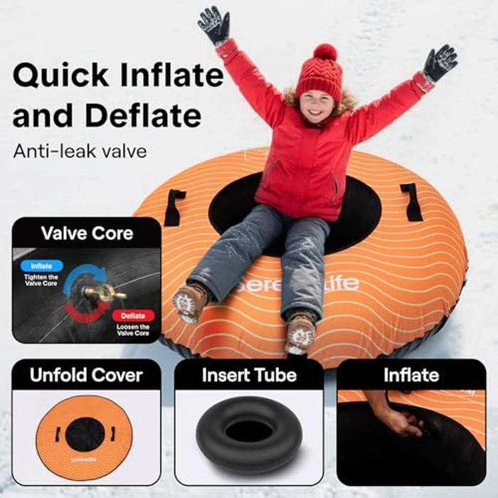 SereneLife Snow Tube for Sledding, 44"/48” Inflatable Snow Tubes Heavy Duty Durable Anti Wear Material for Outdoor Fun, PVC Bottom for Smoother Faster Sledding, Includes Tow Strap for Kids & Adults by SereneLife - Image 3