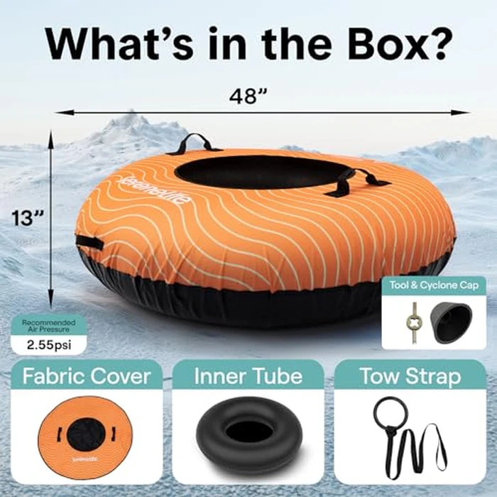 SereneLife Snow Tube for Sledding, 44"/48” Inflatable Snow Tubes Heavy Duty Durable Anti Wear Material for Outdoor Fun, PVC Bottom for Smoother Faster Sledding, Includes Tow Strap for Kids & Adults by SereneLife - Image 9