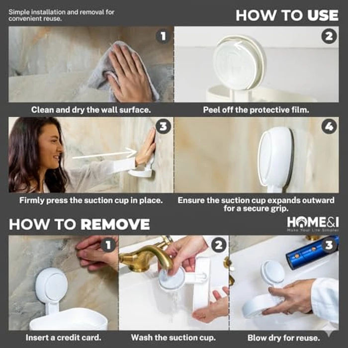 HOME&I Suction Cup Soap Dish Holder - Strong Vacuum Suction, Waterproof, Self-Draining Soap Dish for Shower, Bathroom, Kitchen Sink - No Drilling, Reusable (White) by HOME&I - Image 8