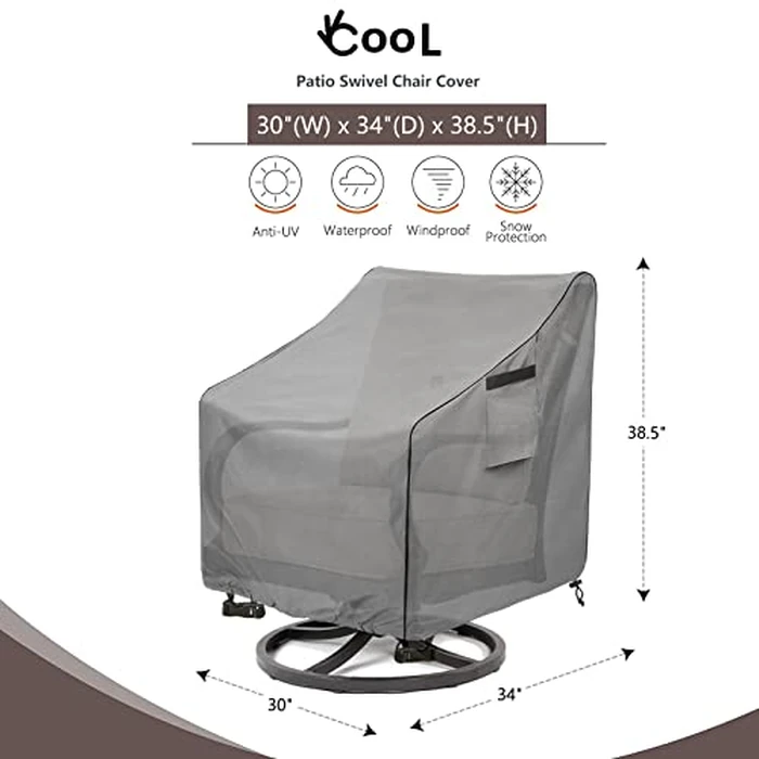Okcool Outdoor Swivel Chair Cover 2 Pack,Outdoor Furniture Patio Chair Covers Waterproof Clearance,(30" W x 34" D x 38.5" H) Outdoor Lawn Patio Furniture Covers,Grey by okcool - Image 2