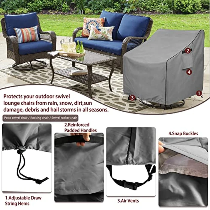 Okcool Outdoor Swivel Chair Cover 2 Pack,Outdoor Furniture Patio Chair Covers Waterproof Clearance,(30" W x 34" D x 38.5" H) Outdoor Lawn Patio Furniture Covers,Grey by okcool - Image 4