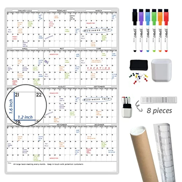 Dry Erase Wall Calendar - 38x26 Inches - Blank Undated Yearly Calendar - Whiteboard Premium Laminated Planner - Reusable Laminated Office Jumbo 12-Month Calendar (Vertical) by JJPRO - Used - Like New condition - CA$37.11