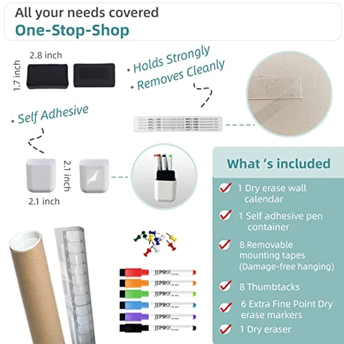Dry Erase Wall Calendar - 38x26 Inches - Blank Undated Yearly Calendar - Whiteboard Premium Laminated Planner - Reusable Laminated Office Jumbo 12-Month Calendar (Vertical) by JJPRO - Image 2