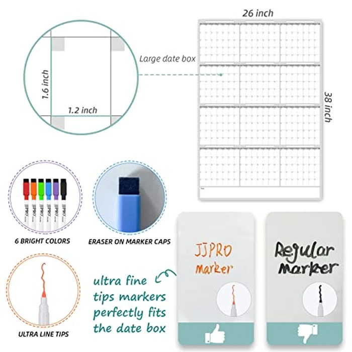 Dry Erase Wall Calendar - 38x26 Inches - Blank Undated Yearly Calendar - Whiteboard Premium Laminated Planner - Reusable Laminated Office Jumbo 12-Month Calendar (Vertical) by JJPRO - Image 3
