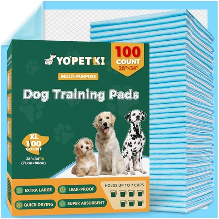 100 Count Dog Pee Pads Extra Large 28"x34", Super Absorbent X-Large 100 Pack Puppy Pads Leak-Proof & Quick-Dry Disposable XL Potty Pee Pads for Dogs, Puppies, Doggy by YOPETKI - Used - Like New condition - US$30.02