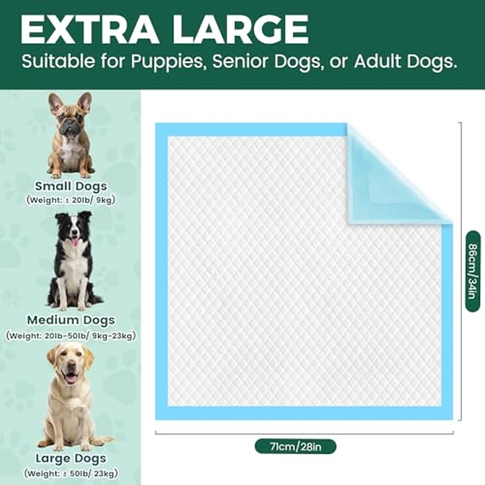 100 Count Dog Pee Pads Extra Large 28"x34", Super Absorbent X-Large 100 Pack Puppy Pads Leak-Proof & Quick-Dry Disposable XL Potty Pee Pads for Dogs, Puppies, Doggy by YOPETKI - Image 2