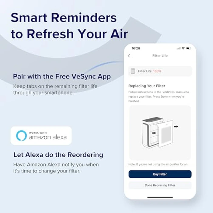 LEVOIT Genuine Vital 200S-P Air Purifier Smoke Remover Replacement Filter, Supports HEPA Sleep Mode, 4-in-1 High-Efficiency Activated Carbon Filter, Vital 200S-RF-SR, 1 Pack, Blue by Levoit - Image 4