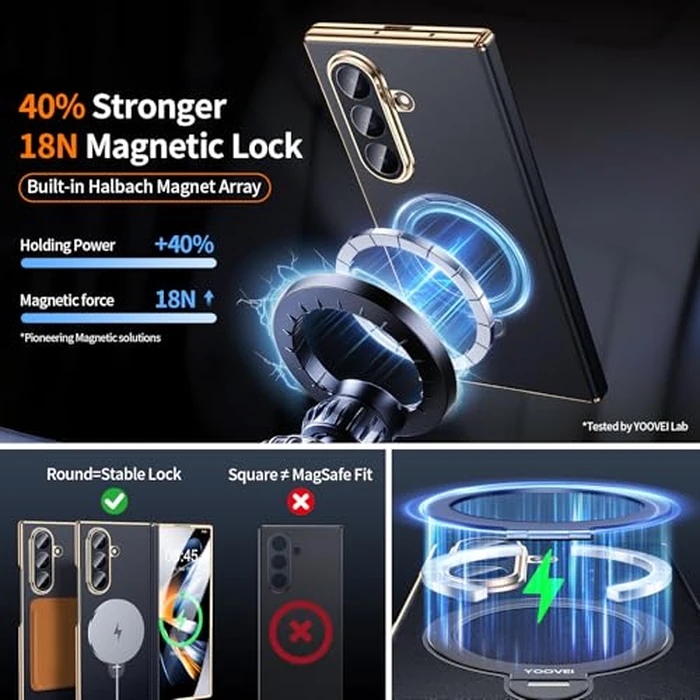 YOOVEI Magnetic for Samsung Galaxy Z Fold 7 Case Luxury Leather [Hinge Protection] Built-in [Screen Protector] [Fit for MagSafe] Zfold 7 Case with Kickstand & Ring Holder Black by YOOVEI - Image 4
