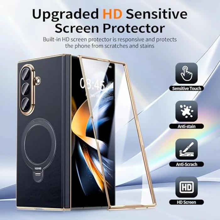 YOOVEI Magnetic for Samsung Galaxy Z Fold 7 Case Luxury Leather [Hinge Protection] Built-in [Screen Protector] [Fit for MagSafe] Zfold 7 Case with Kickstand & Ring Holder Black by YOOVEI - Image 5