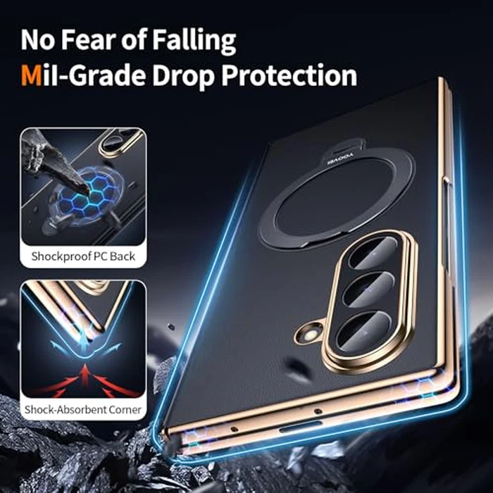 YOOVEI Magnetic for Samsung Galaxy Z Fold 7 Case Luxury Leather [Hinge Protection] Built-in [Screen Protector] [Fit for MagSafe] Zfold 7 Case with Kickstand & Ring Holder Black by YOOVEI - Image 6