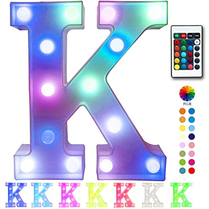 Pooqla Colorful LED Marquee Letter Lights with Remote - Light Up Signs Party Bar Letters Decorations for The Home - Multicolor K by Pooqla - Used - Like New condition - US$13.05