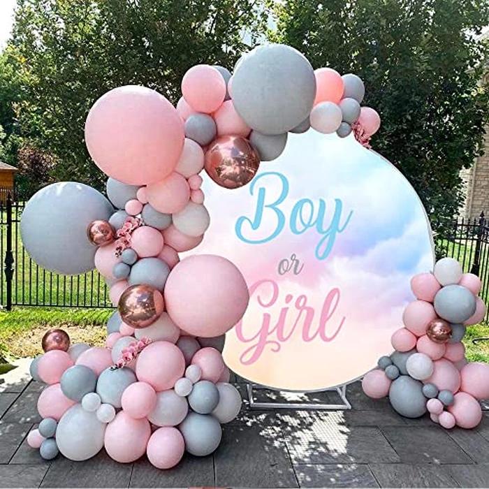 OERJU 6.5x6.5ft Gender Reveal Round Backdrop Boy or Girl Blue Pink Clouds Photography Background Circle Backdrop Cover Newborn Baby Shower Reveal Gender Party Decoration Photo Booth Props by OERJU - Image 2