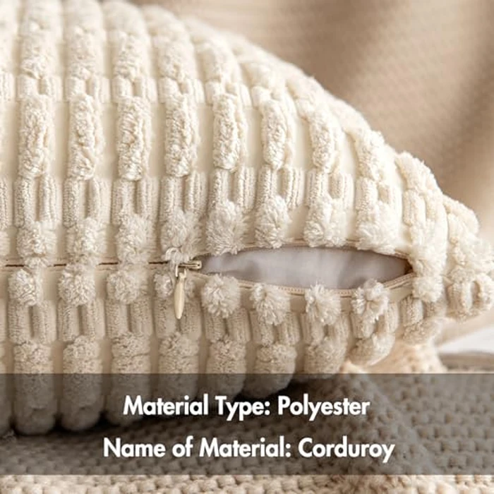 MIULEE Pack of 2 Corduroy Decorative Throw Pillow Covers 18x18 Inch Soft Boho Striped Pillow Covers Modern Farmhouse Home Decor for Sofa Living Room Couch Bed Cream White by MIULEE - Image 5