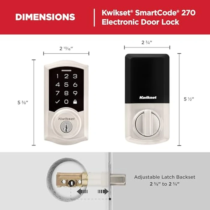 Kwikset SmartCode 270 Keyless Entry Electronic Touchpad Deadbolt Door Lock with Auto-Lock, Custom User Codes, Advanced Security in Satin Nickel Traditional by Kwikset - Image 9