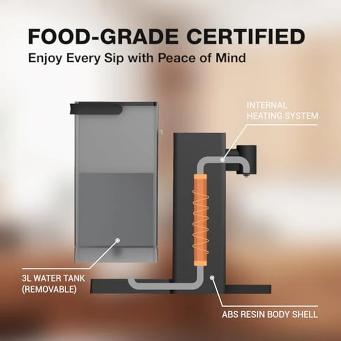 AIRHOP Instant Hot Water Dispenser, Quick Heating Countertop Water Dispenser with Child Locks, Adjustable 5 Temp 3 Water Volume Dispense, 100OZ 3L Removable Tank, Ideal for Home Office Kitchen by AIRHOP - Image 4
