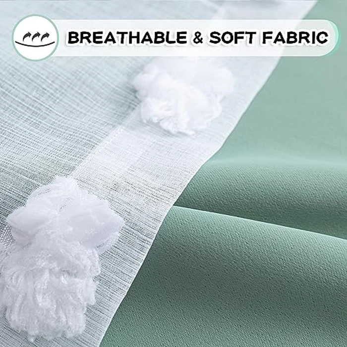 MYSKY HOME Kids Curtains for Boys Bedroom Room Darkening Grommet Double Layer Curtains for Son Room Decor 63 Inches Long White Pom Pom Sheer Blackout Curtains 2 Layers Aqua 52 x 63 Inch 2 Panels by MYSKY HOME - Image 5