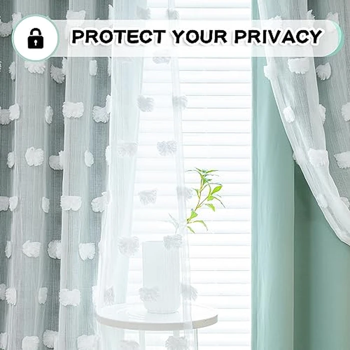 MYSKY HOME Kids Curtains for Boys Bedroom Room Darkening Grommet Double Layer Curtains for Son Room Decor 63 Inches Long White Pom Pom Sheer Blackout Curtains 2 Layers Aqua 52 x 63 Inch 2 Panels by MYSKY HOME - Image 6