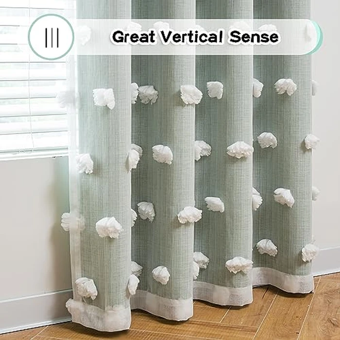 MYSKY HOME Kids Curtains for Boys Bedroom Room Darkening Grommet Double Layer Curtains for Son Room Decor 63 Inches Long White Pom Pom Sheer Blackout Curtains 2 Layers Aqua 52 x 63 Inch 2 Panels by MYSKY HOME - Image 8