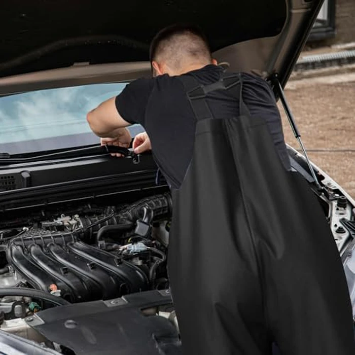 RainRider Workwear Bib Rain Pants for Men Women Heavy Duty Trousers Waterproof Work Pants Fishing Overalls(Black,S) by RainRider - Image 5