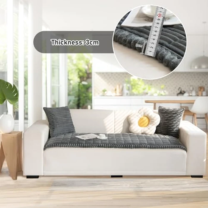 Fuzzy Pet Couch Covers for Sofa Washable Plush Small Medium Large Dog Pad Furniture Protector Pet Non-Slip Mat for Dogs and Cats Couch Fluffy Blanket (Dark Gray, 28x59inch) by ele ELEOPTION - Image 3