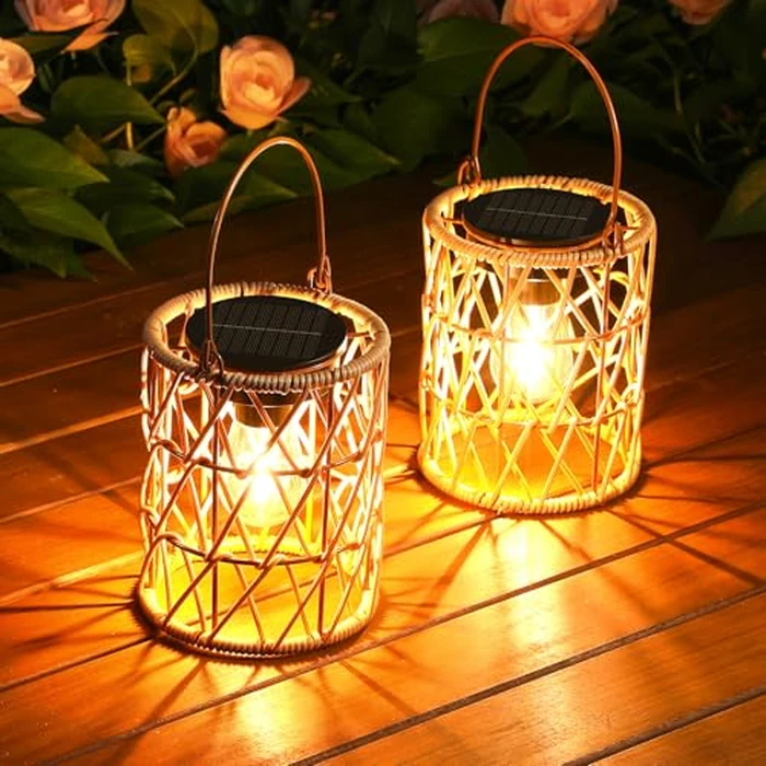 KOOPER Solar Lantern Outdoor Lights, 2 Pack Bright Hanging Solar Lanterns Outdoor Waterproof with Handle, Decoration Rattan Lanterns for Outside Hanging Garden Patio Yard Porch Trees Lawn Pathway Gift by KOOPER - Image 1
