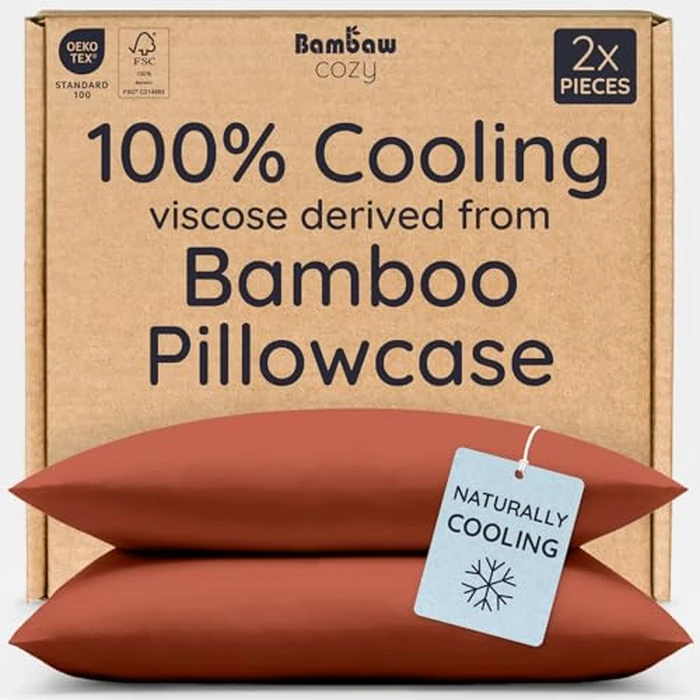 Bambaw 100% Viscose Derived from Bamboo Pillowcases Standard Size - Set of 2 Cooling Pillow Cases Standard Size, Breathable & Soft Pillow Case with Envelope Closure, Anti Acne Pillowcase (Terracotta) by Bambaw - Image 1