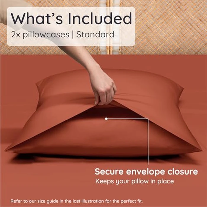 Bambaw 100% Viscose Derived from Bamboo Pillowcases Standard Size - Set of 2 Cooling Pillow Cases Standard Size, Breathable & Soft Pillow Case with Envelope Closure, Anti Acne Pillowcase (Terracotta) by Bambaw - Image 2