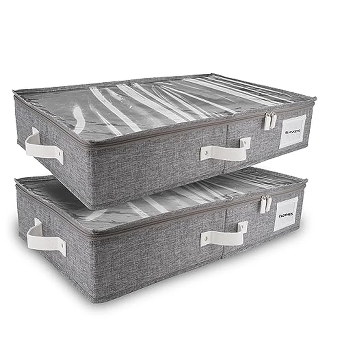 HOMELUX THEORY 2pc Under Bed Storage Containers, Bedroom Under the Bed Drawer Storage Organizer with Bins and Lids, Medium Underbed Clothes Storage Box Ideal for Blanket, Fabric, & Shoes (LightGray) by Homelux Theory - Used - Good condition