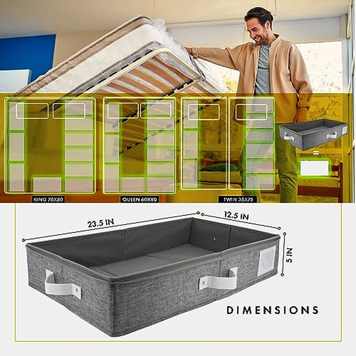 HOMELUX THEORY 2pc Under Bed Storage Containers, Bedroom Under the Bed Drawer Storage Organizer with Bins and Lids, Medium Underbed Clothes Storage Box Ideal for Blanket, Fabric, & Shoes (LightGray) by Homelux Theory - Image 2