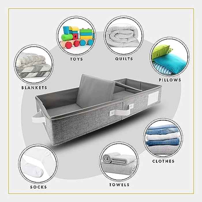 HOMELUX THEORY 2pc Under Bed Storage Containers, Bedroom Under the Bed Drawer Storage Organizer with Bins and Lids, Medium Underbed Clothes Storage Box Ideal for Blanket, Fabric, & Shoes (LightGray) by Homelux Theory - Image 6