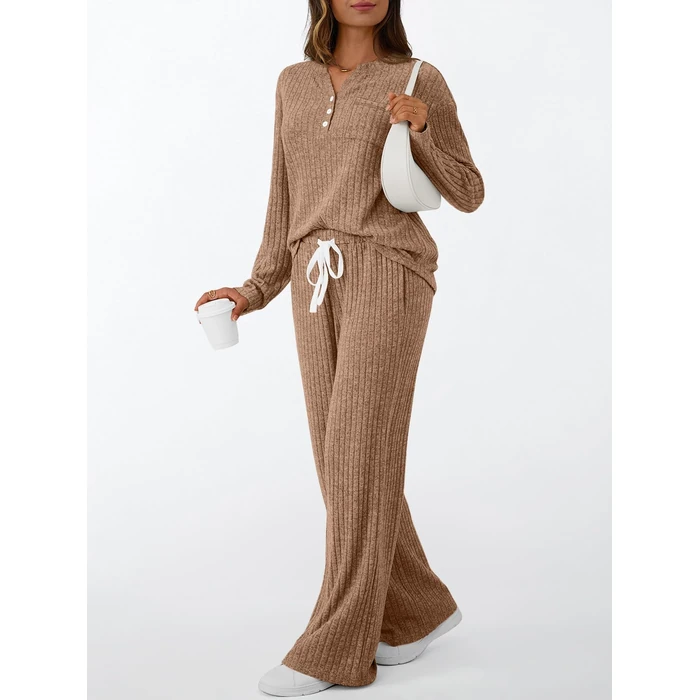 LILLUSORY Womens 2 Piece Lounge Sets Matching Airport Travel Outfits 2026 Spring Clothing Fall Pajamas Sweat Suits Pockets Khaki S by LILLUSORY - Image 3