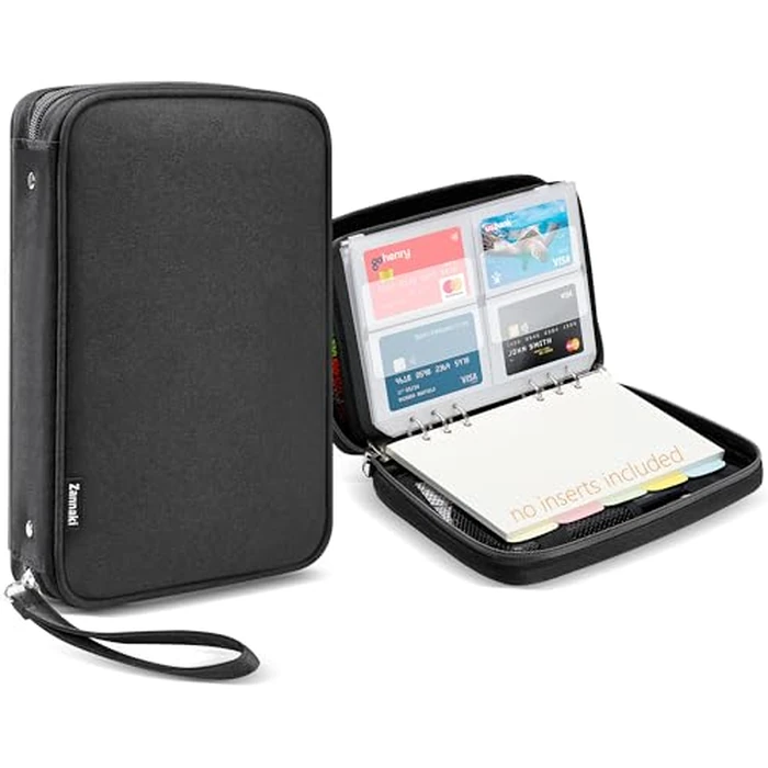 Zannaki A5 Zipper Binder, 6 Ring Personal Planner Journal Budget Binder Cover Case, Refillable Notebook Shell for Journal Diary File Album Photo Card Organizer Portable School Office Supplies, Black by Zannaki - Used - Acceptable condition - CA$21.91
