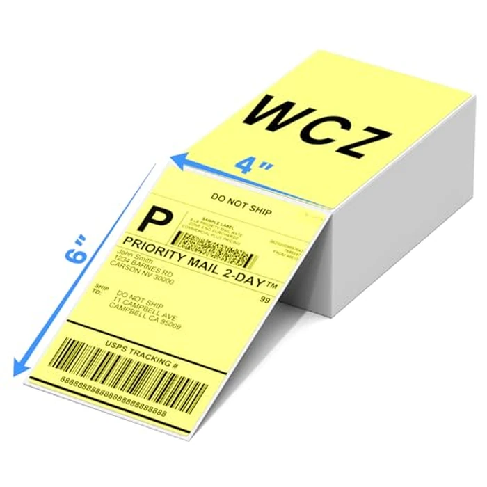 Thermal Labels 4x6 Self-Adhesive - 500 Labels, Commercial Grade, Water/Oilproof Label Stickers, Compatible with Multiple Thermal Label Printers, Use for E - Commerce & Logistics Business, Yellow by WCZ - Used - Good condition - CA$14.67