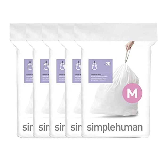 simplehuman Code M 100 Count, Dispenser Pack Custom Fit Liners, Drawstring Trash Bags, 45 Liter / 11.9 Gallon, White by simplehuman - Used - Very Good condition - US$26.65