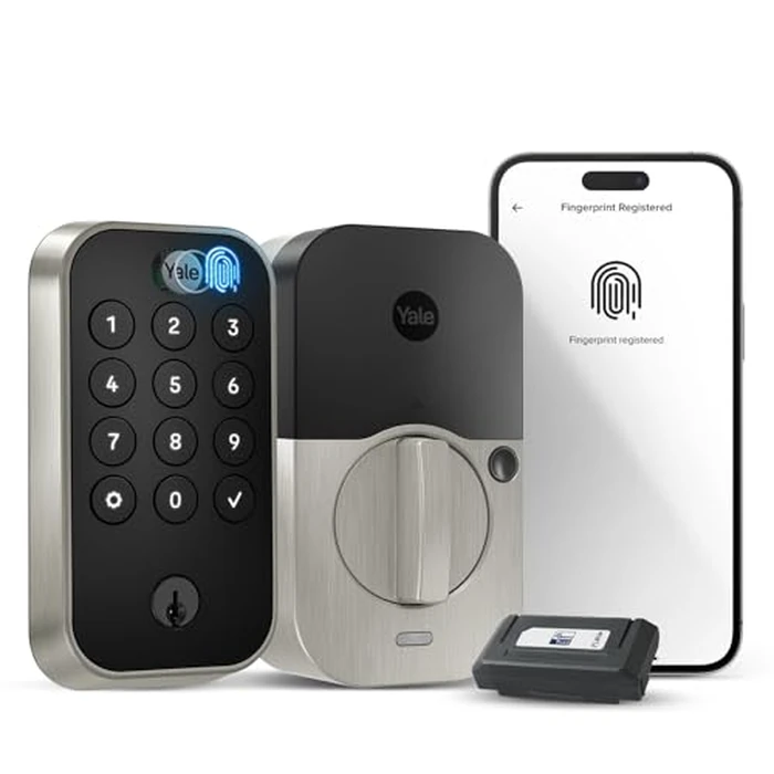 Yale Assure Lock 2 Touch Deadbolt, Satin Nickel Smart Entry Door Lock with Z-Wave (ZW3) Connected Touch Keypad and Fingerprint Scanner with Back-up Key, YRD410-F-ZW3-619 by Yale - Used - Acceptable condition