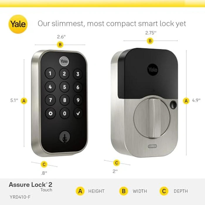 Yale Assure Lock 2 Touch Deadbolt, Satin Nickel Smart Entry Door Lock with Z-Wave (ZW3) Connected Touch Keypad and Fingerprint Scanner with Back-up Key, YRD410-F-ZW3-619 by Yale - Image 6