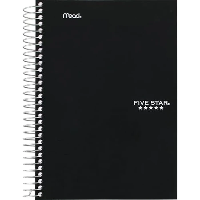 Five Star 5-Subject Spiral Notebook, 6" x 9.5" Sheet Size 300 Pages/150 Sheets, Black Cover, 1 Notebook (840033) by Five Star - Image 1