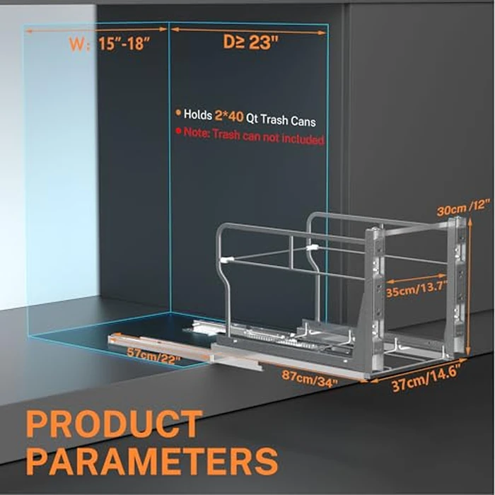 YJHome Pull Out Trash Can Under Cabinet with Soft-Close Slides, Garbage Can Not Included, Cabinet Trash Can Pull Out Kit with Door Mounting Kit, Requires Minimum Cabinets Opening 17" W X 24" D by YJHome - Image 2