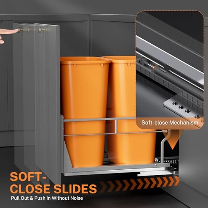 YJHome Pull Out Trash Can Under Cabinet with Soft-Close Slides, Garbage Can Not Included, Cabinet Trash Can Pull Out Kit with Door Mounting Kit, Requires Minimum Cabinets Opening 17" W X 24" D by YJHome - Image 4