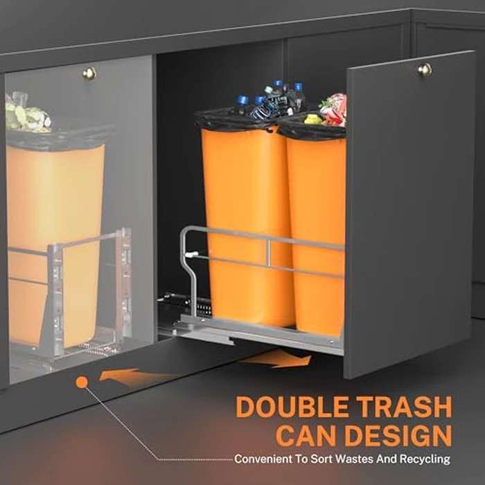 YJHome Pull Out Trash Can Under Cabinet with Soft-Close Slides, Garbage Can Not Included, Cabinet Trash Can Pull Out Kit with Door Mounting Kit, Requires Minimum Cabinets Opening 17" W X 24" D by YJHome - Image 6
