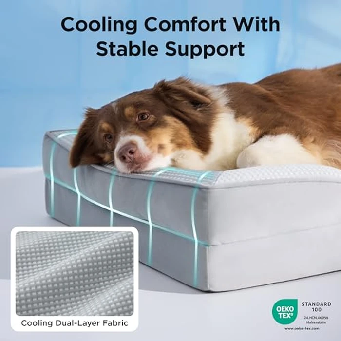 Bedsure L Plus Cooling Dog Bed for Large Dogs - Orthopedic Dog Cat Cooling Bed Washable, Big Comfort Dogs Couch Sofa with Waterproof Removable Cover, Pet Bed with Nonskid Bottom, Cooling Grey, 38" by Bedsure - Image 3