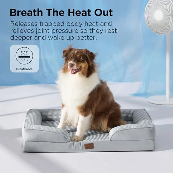 Bedsure L Plus Cooling Dog Bed for Large Dogs - Orthopedic Dog Cat Cooling Bed Washable, Big Comfort Dogs Couch Sofa with Waterproof Removable Cover, Pet Bed with Nonskid Bottom, Cooling Grey, 38" by Bedsure - Image 4