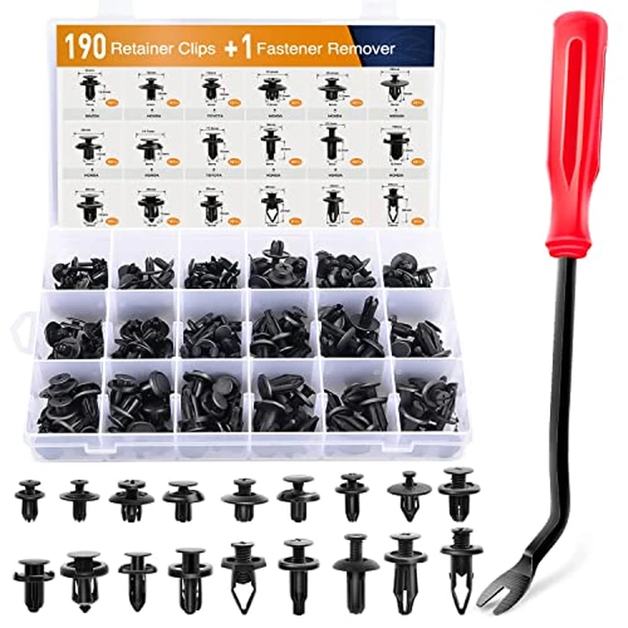 GOOACC 190 Pcs Car Retainer Clips & Fastener Remover - 18 Most Popular Sizes & Applications Auto Push Pin Rivets Set -Door Trim Panel Clips for Toyota, Honda, Nissan, Mazda - Bonus Fastener Remover by GOOACC - Image 1