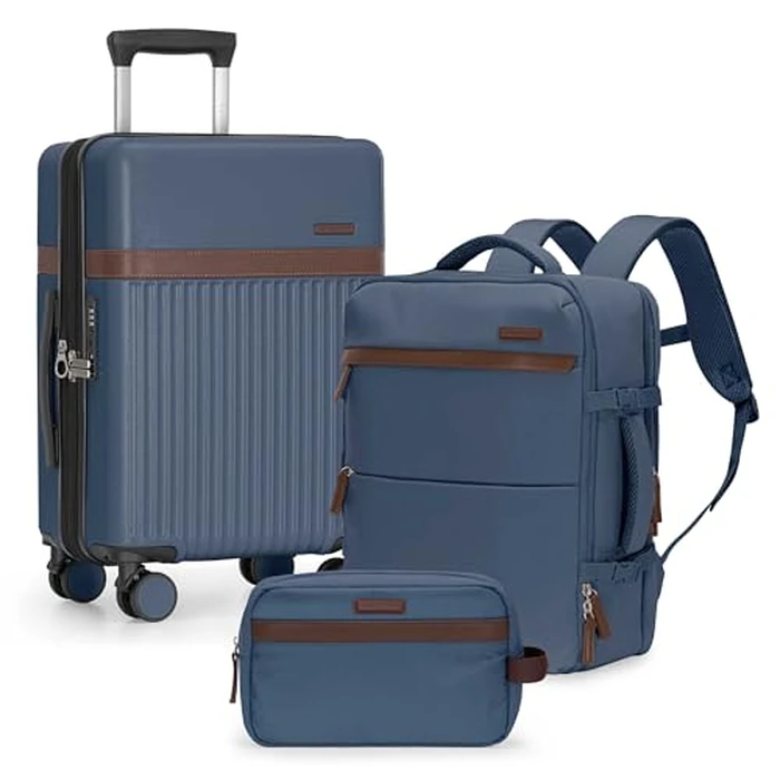 U.S. Traveler Vista Way 3-Piece Travel Set, 21-Inch Carry-on Hardside with TSA Lock, 18-Inch Travel Backpack with Laptop Sleeve, Toiletry Bag, Navy by U.S. Traveler - Used - Very Good condition - US$81.77