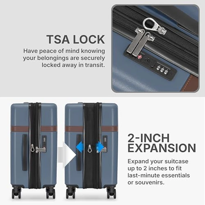 U.S. Traveler Vista Way 3-Piece Travel Set, 21-Inch Carry-on Hardside with TSA Lock, 18-Inch Travel Backpack with Laptop Sleeve, Toiletry Bag, Navy by U.S. Traveler - Image 5