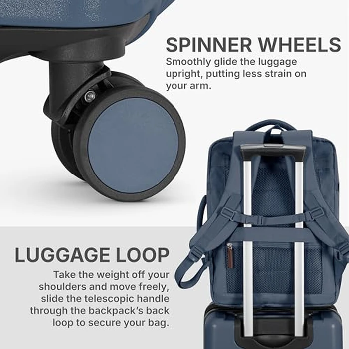 U.S. Traveler Vista Way 3-Piece Travel Set, 21-Inch Carry-on Hardside with TSA Lock, 18-Inch Travel Backpack with Laptop Sleeve, Toiletry Bag, Navy by U.S. Traveler - Image 6