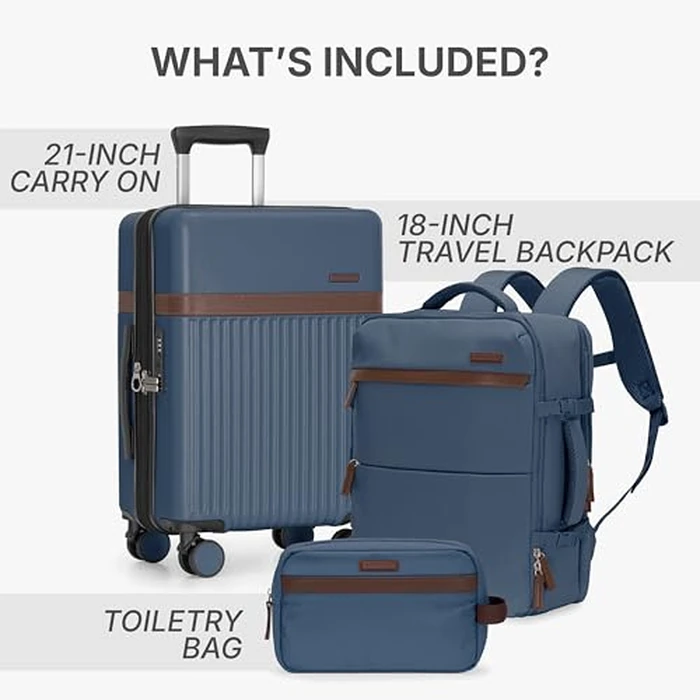 U.S. Traveler Vista Way 3-Piece Travel Set, 21-Inch Carry-on Hardside with TSA Lock, 18-Inch Travel Backpack with Laptop Sleeve, Toiletry Bag, Navy by U.S. Traveler - Image 9