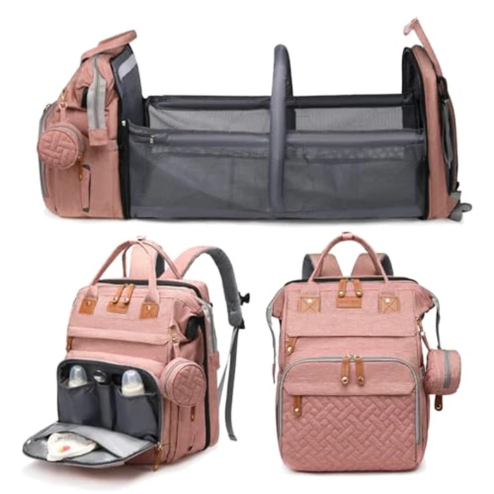 Jeryswet Baby Diaper Bags with Changing Station, Waterproof Large Capacity Diaper Bag Backpack for Moms Dads with USB Charging Port and Stroller Straps, Baby Shower Gifts, Pink by Jeryswet - Used - Very Good condition - US$35.12