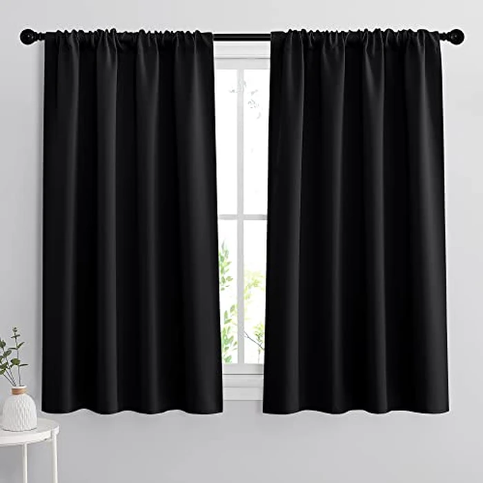 RYB HOME 54 inch Blackout Curtains for Living Room, Rod Pocket Thermal Insulated Small Window Drapes Room Darkening Shades for Bedroom Studio Dorm, W 42 x L 54 inch, Set of 2 Panels, Black by RYB HOME - Image 1